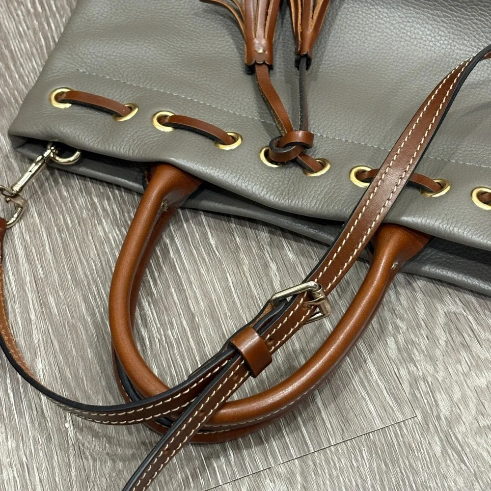 Dooney & Bourke Pebble Grain Tassel Tote Elephant Gray Leather Satchel Preppy